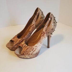 Naughty Monkey Women's Platgform Stiletto Heels Faux Snakeskin Silver Spikes 9.5